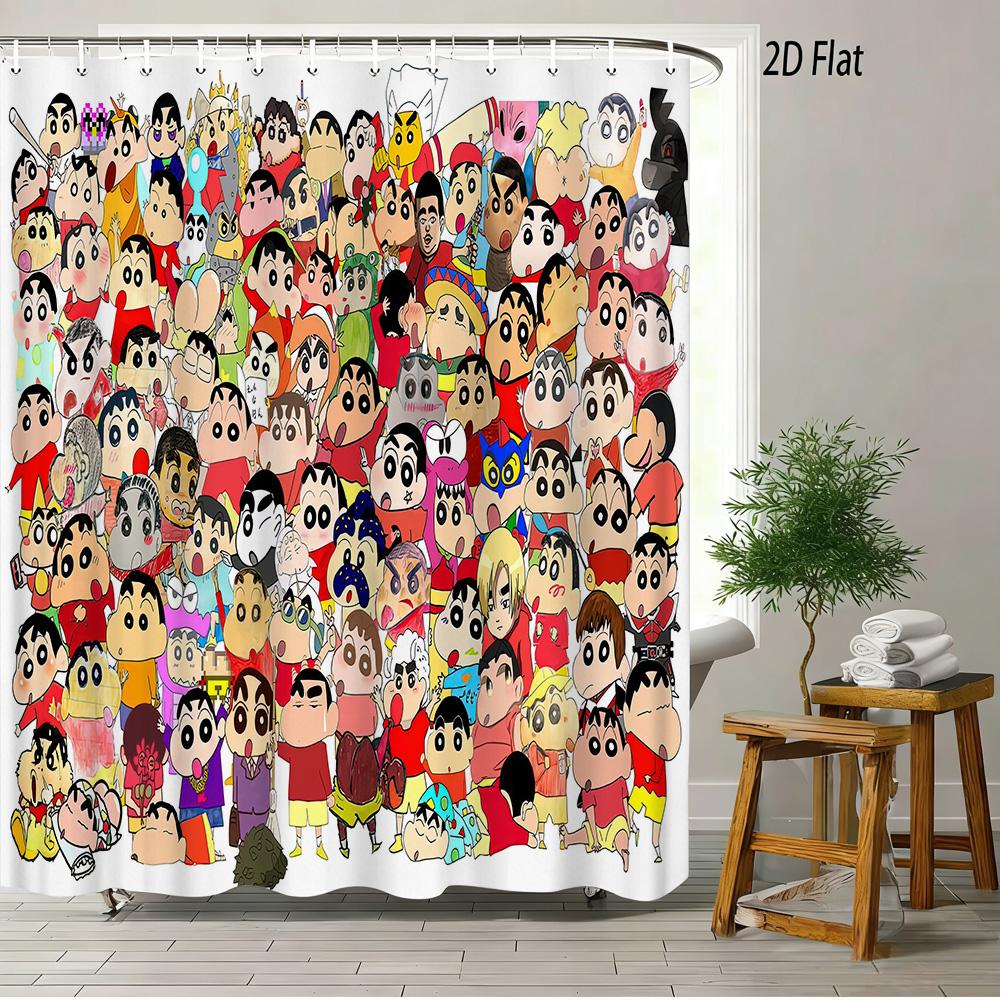 Crayon Shin-Chan The Movie Ora To Hakase No Natsuyasumi 2D Print Waterproof Shower Curtain, Blue Anime Bathroom Decor With Hooks