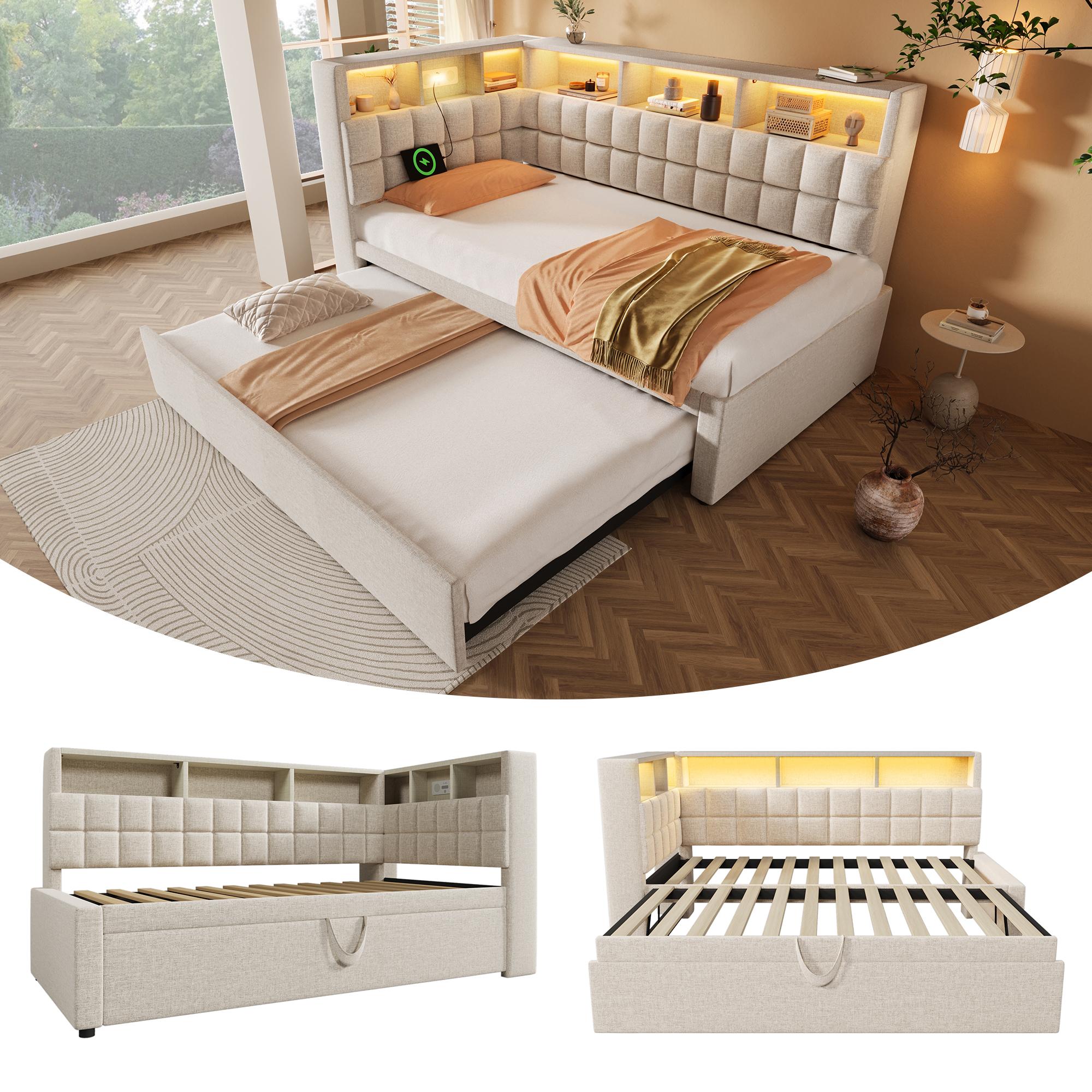 Linen Bed 90x200 with Pull-out 90x190