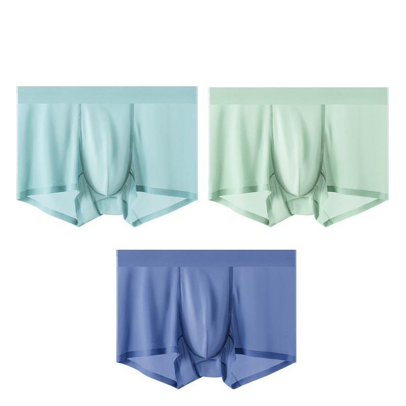 3pcs Men's Ice Silk Underwear Summer Solid Color Breathable and Comfortable Antibacterial Flat Angle Underwear