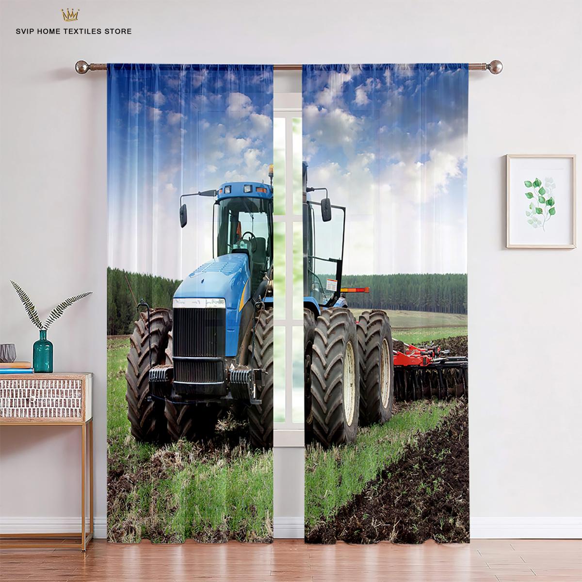 

Farm Vehicle plus Tractor Curtains ideal for Children, Children s Room Ornament, Gauze Curtain,Drapes Pcs, Living Room, Bedroom, Study Decor Accent W50X130H(CM)X2PCS&Grommet Top