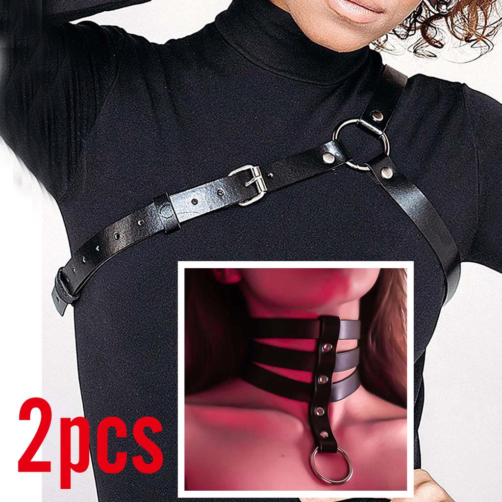 Gothic One Shoulder Suspenders Straps, Women'S Collar Pairing Punk Chest Harness Set, Fashion Pu Leather Harness Belt.