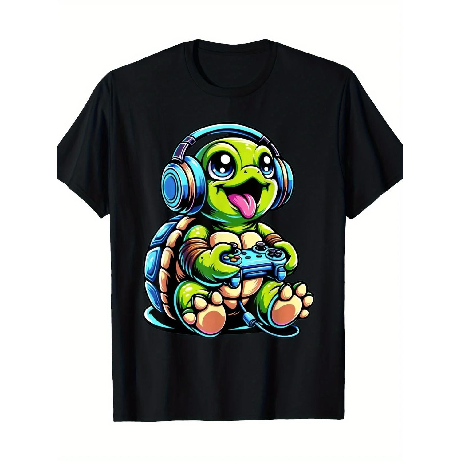 

Humorous Turtle Game Player, Turtle Themed Game, Video Game T-shirt Men s Pattern Casual Shirt, Excellent Sports Gift Creativity S чёрный