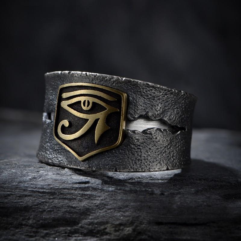 Adjustable Open Ring Men Women Vintage Horus Eye Geometric Statement Plated Retro Unisex Jewelry