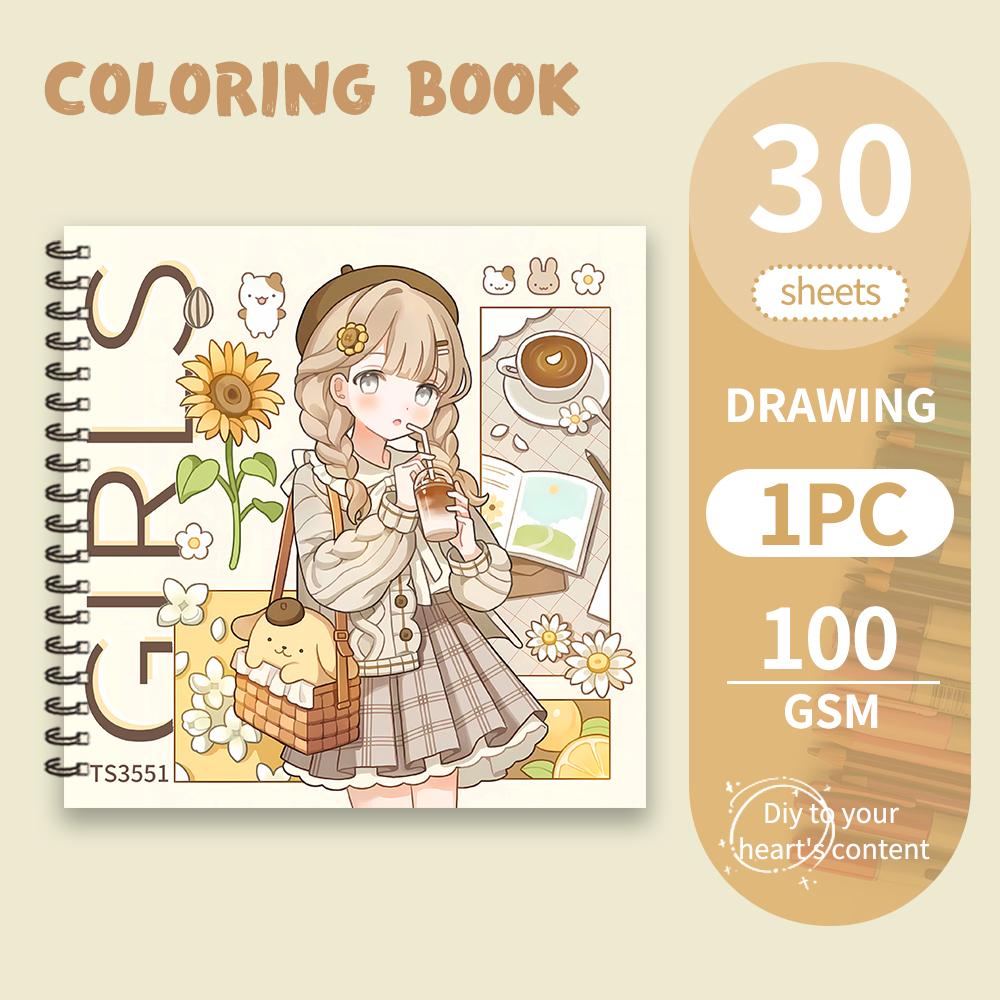 

Cartoon coloring book for girls, coloring book for teenagers, various patterns, 100g heavy paper, stress relief, birthday gift