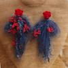 Vintage Silver Needle Wool Resin Flower Tassel Earrings - Chic, Simple, Versatile Stud Design for Women