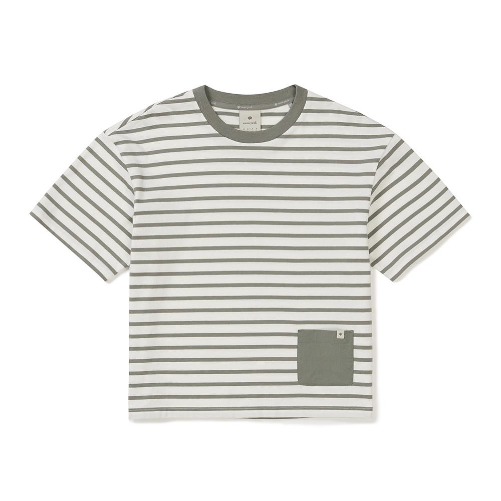 [Snowpeak] Cotton Women's Stripe Semi-Cropped Short-Sleeve T-shirt Light Khaki (S25MWFTS69)