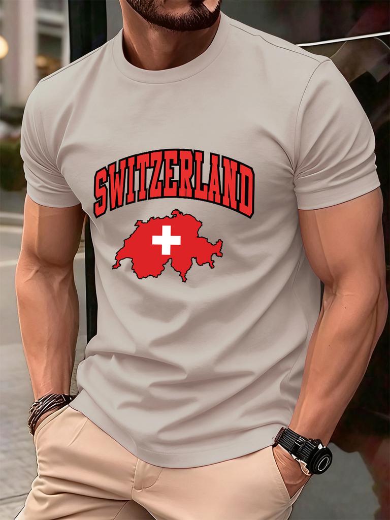 Switzerland Swiss Flag Prints Cotton TShirts Mens Summer Soft Oversized T Shirt ONeck Short Sleeve Tops Basic Male Clothes