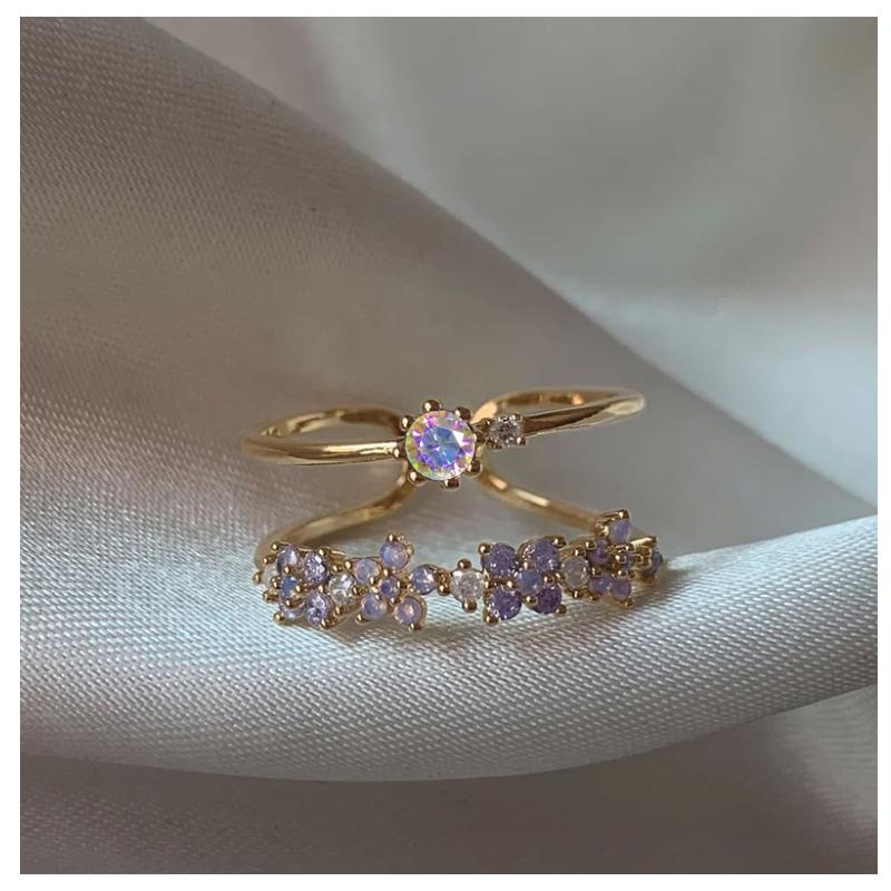 New Cute Colorful Zircon Flower Ring For Women Girl Fashion Vintage Zircon Adjustable Rings Jewelry Gift
