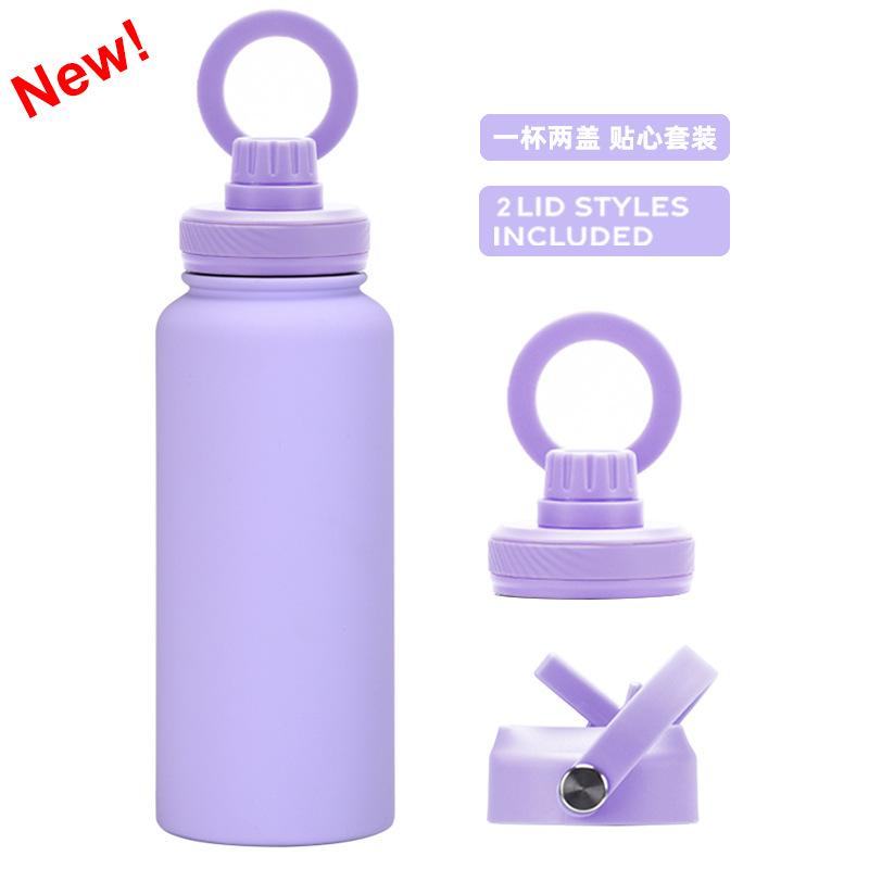 Large Capacity 1L Straw Thermos Cup, Mobile Phone Magnetic Suction Bracket, Water Cup, One Cup With Two Lids, Outdoor Sports Kettle.