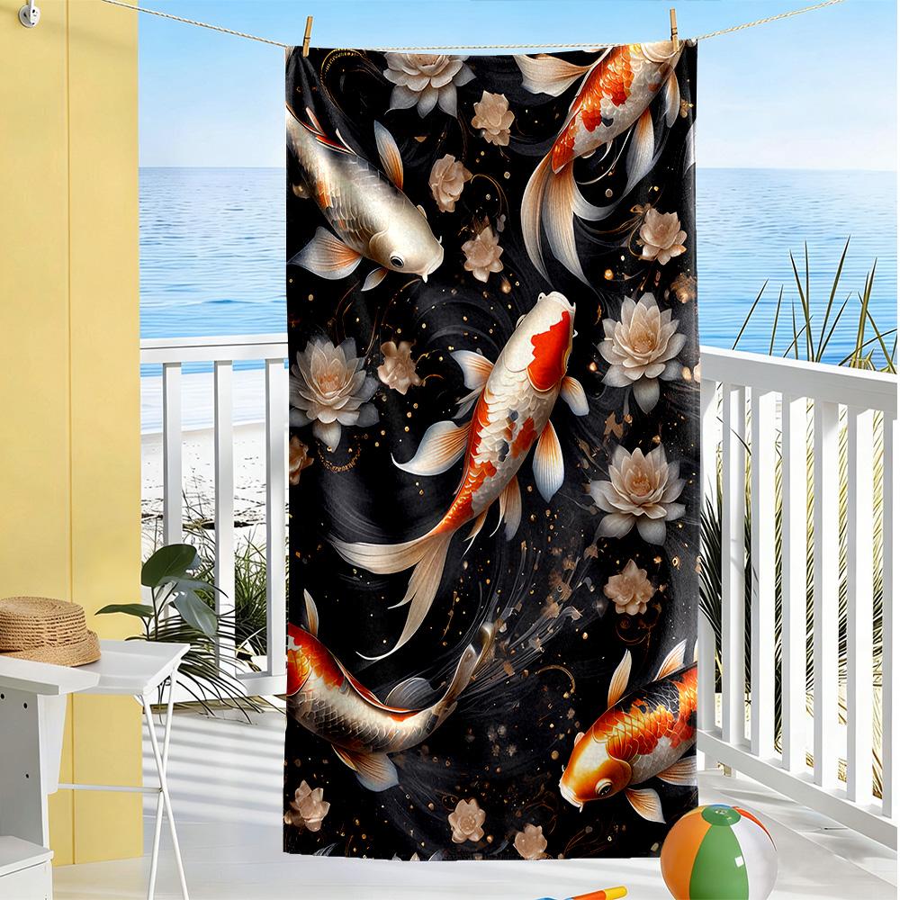Koi Fish Lake Beach Towel Super Soft & Absorbent Comfortable Lightweight Suitable for Swimming, Gym, Camping, Yoga Vacation