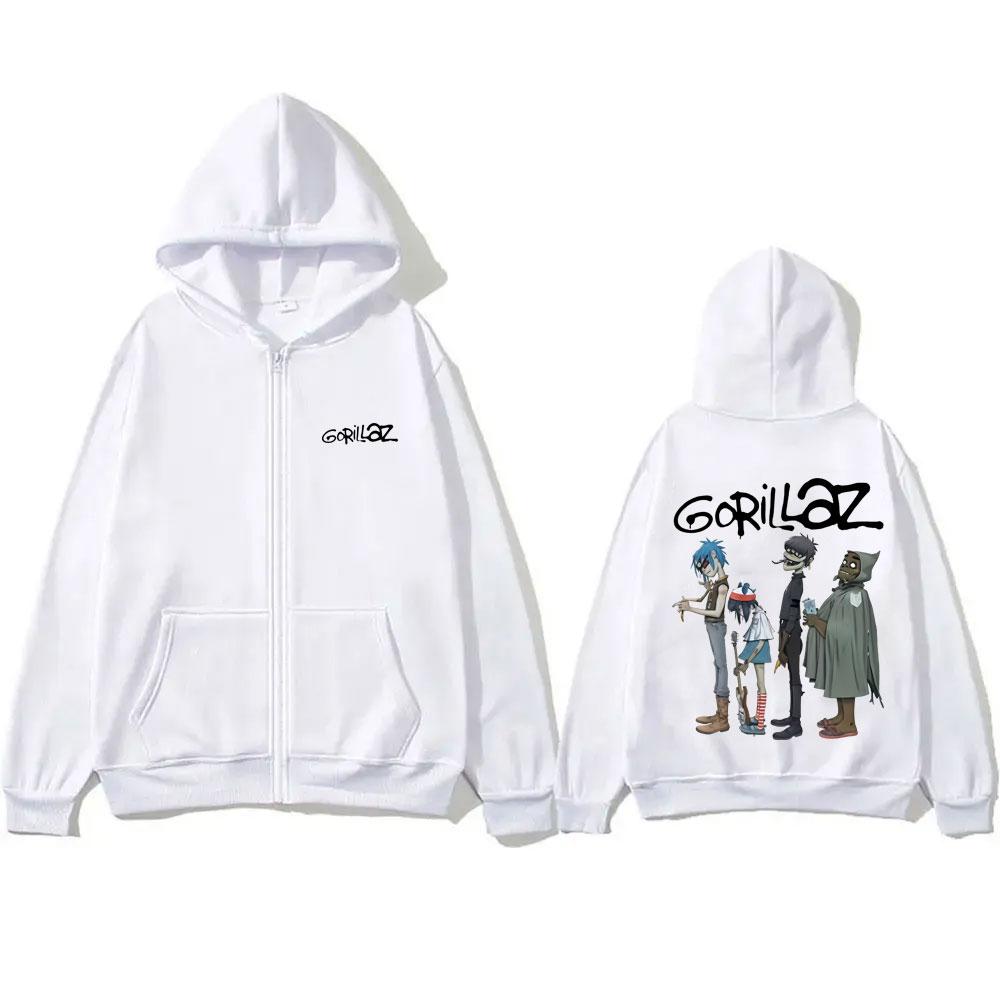 Alternative Rock Band Gorillaz Graphic Zipper Hoodie Men Women Hip Hop Fashion Zip Up Jacket Casual Oversized Zip Up Sweatshirt