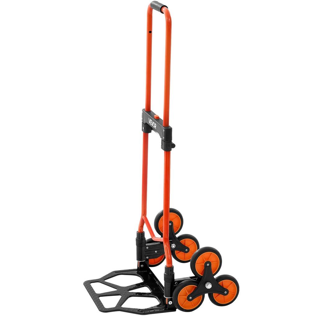 Stair Climbing Cart, 54 Kg Stair-Climbing Capacity, Portable Folding Trolley Cart with Telescoping Handle, 6 Wheels and 2 Bungee Cords, Stair Climber