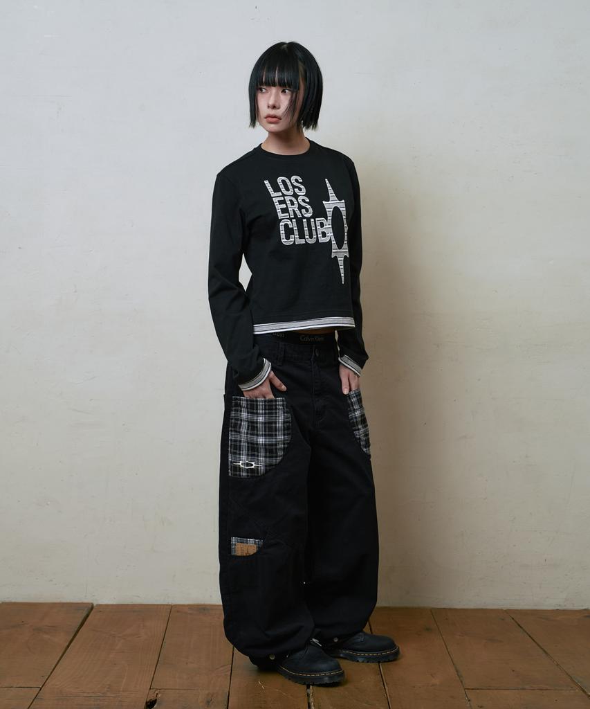 Lujeoseukeulleob Logo Layered Long Sleeve T-Shirt Black
