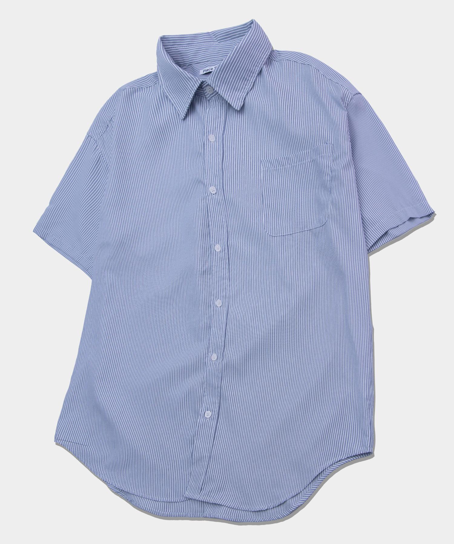 Place Studio Man Summer Basic Striped One-Pocket Oversized Cotton Short Sleeve Shirt [Navy] Navy/Free