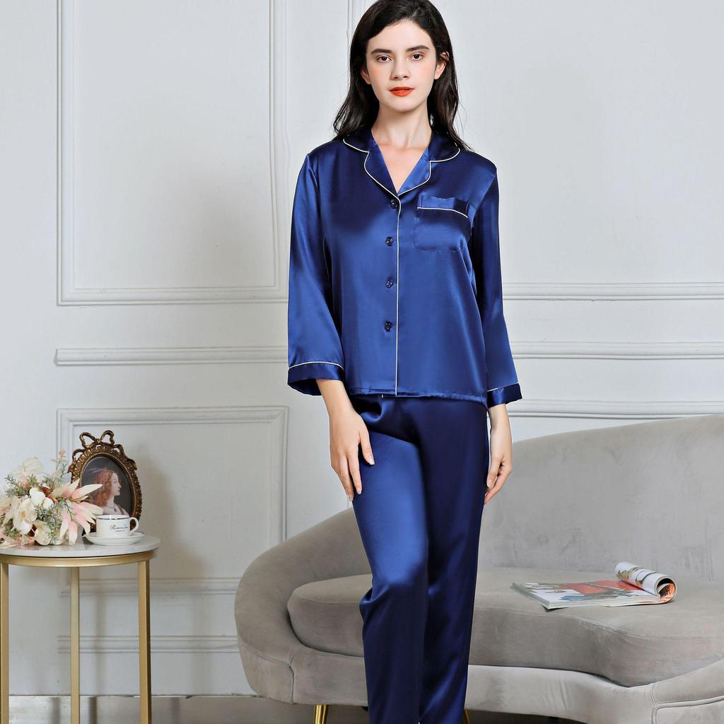 Women's Long Sleeve Silk Pajama Set - 100% Mulberry, Versatile for Spring/Summer, Indoor/Outdoor Wear