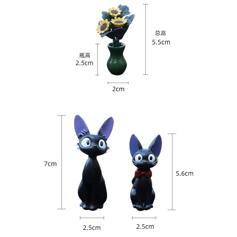 Mini Sunflower Black Cat Figurines Miniatures Home Office Desktop Decoration Car Inner Center Console Ornament Accessories