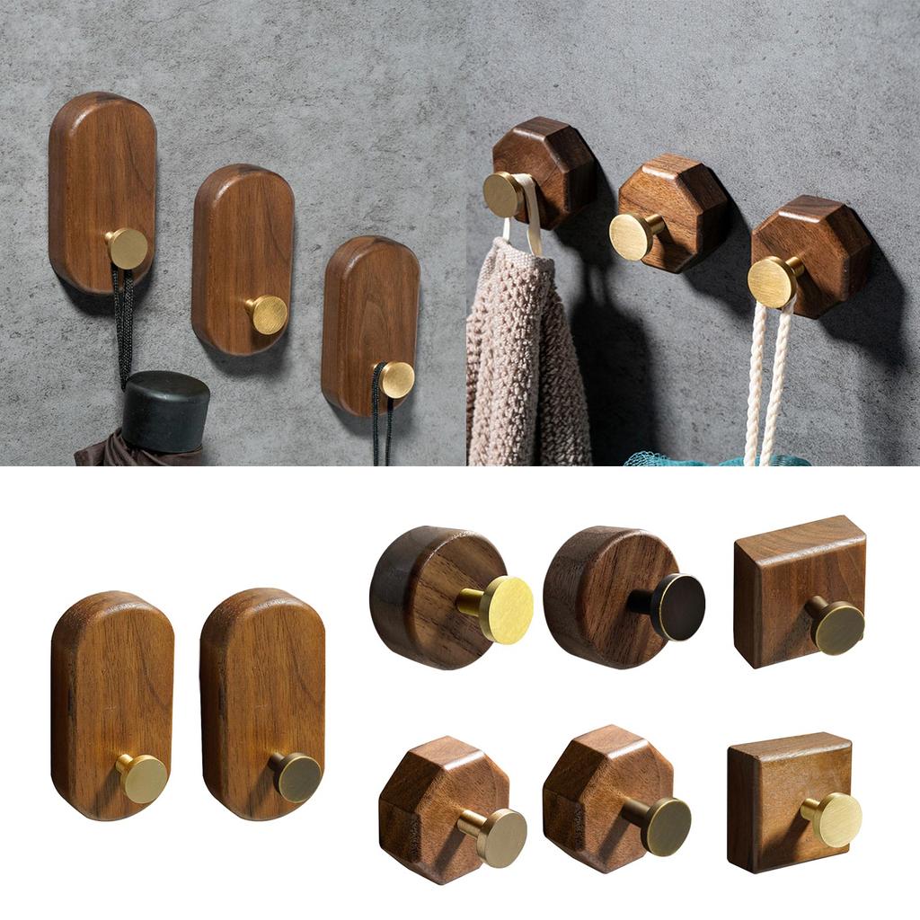 Wood & Metal Wall Hook Hat Hanger Easy Install Wall Mount Wooden Peg Knob Walnut Cute Simple Modern Small Room Decor