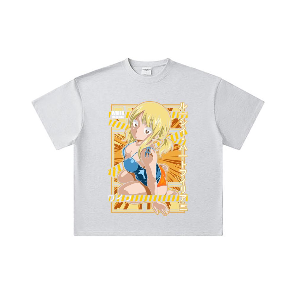 260 GSM Doppelgarn 32er Zählung 100% Baumwolle Fairy Tail V1 Lucy Waifu Print Unisex Schweres Baumwoll-T-Shirt