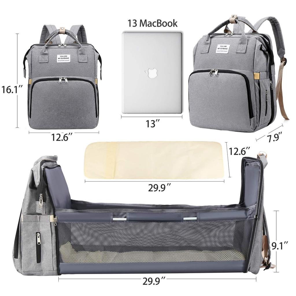 Neues faltbares Babybett mit Reisewiege und isolierter Tasche, 3-in-1-Wickeltaschen-Rucksack mit Wickelstation, tragbares Kinderbett mit Babytasche