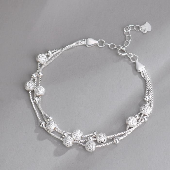 Fine 925 Silver Hollow Bells Ball Bangles Adjustable Bracelets for Women Fashion Holiday Gifts Party Wedding Jewelry