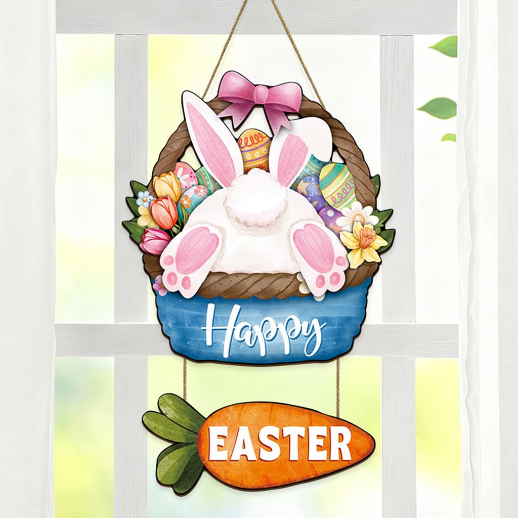 Easter Bunny Welcome Sign for Front Door and Wall Decor - Wooden Happy Easter Hanging Decoration for Home Entryway and More