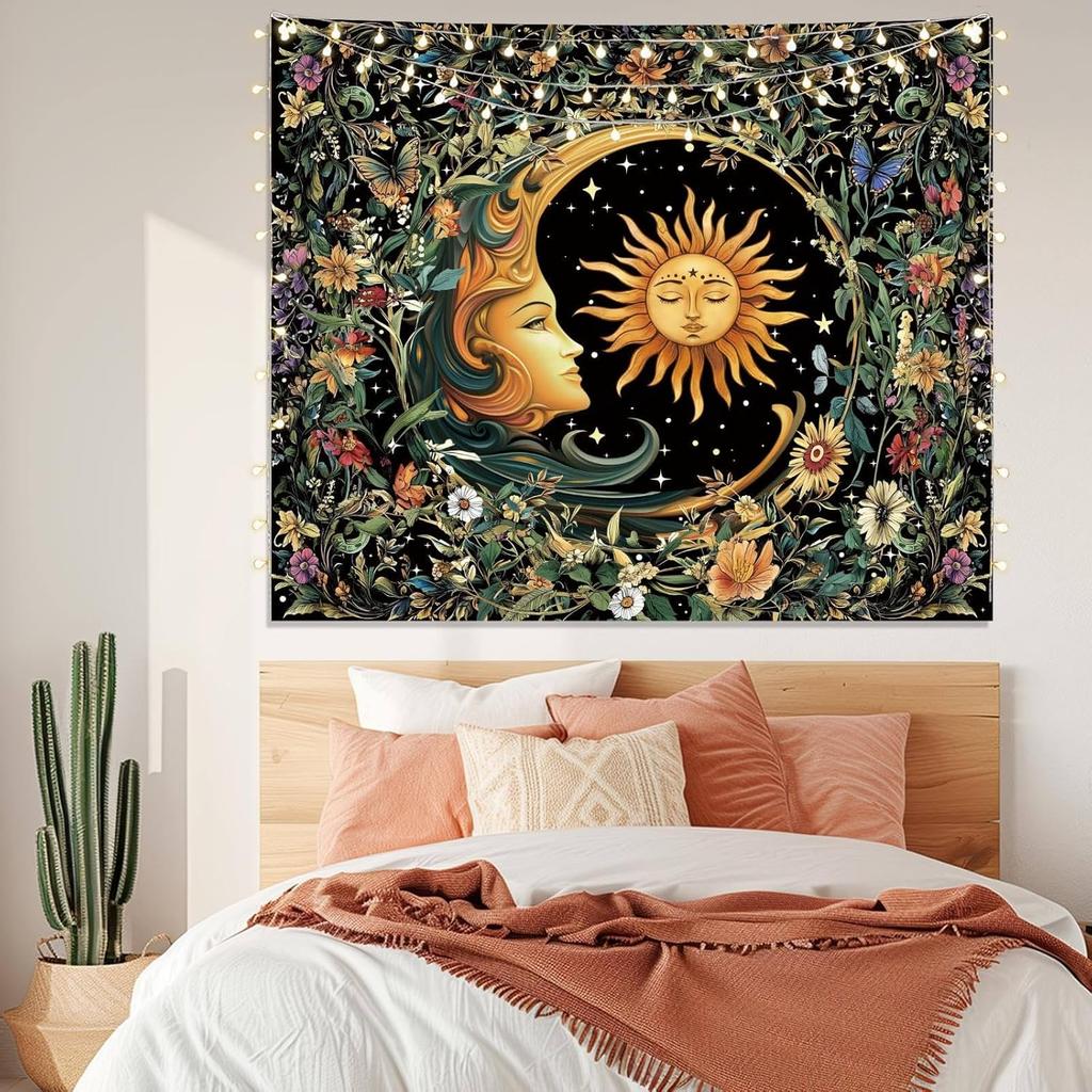 Forest Green Nature Tapestry Wall Hanging, Misty Forest Sunlight Wall Mural Tapestry Aesthetic for Bedroom, Fantasy Large Tree R