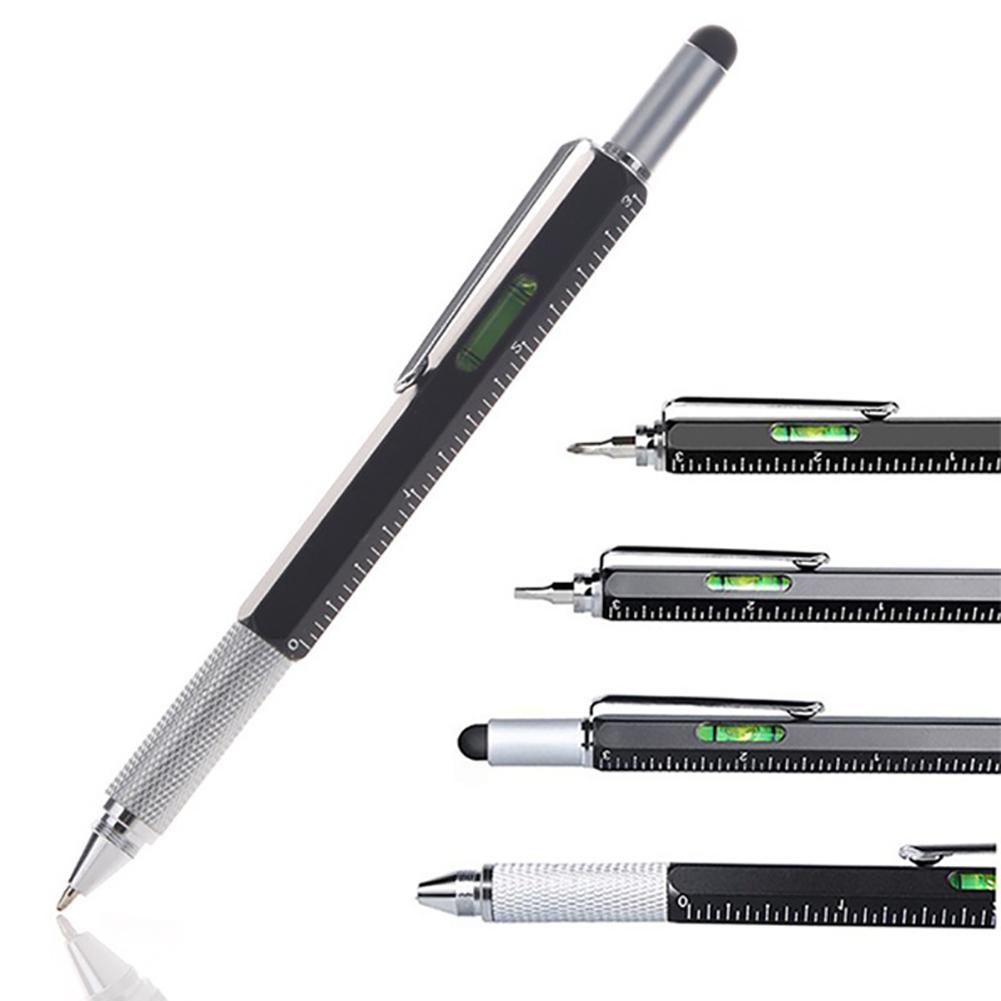 7 In 1 Multifunctional Pen Ballpoint Pen Ruler Screwdriver Spirit Level Portable Tool Engineer Student Office Stationery Gift