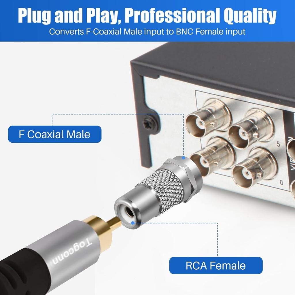 F Type to RCA Connector 2 Pack, RCA Female to F-Plug Coax Coaxial Male RF Video TV Adapter Coupler Converter for Atari 2600 TV/7800