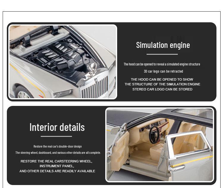 1:32 Rolls-Royce Phantom Toy Car with Suicide Doors, Sound & Light, Alloy Pull-Back Model