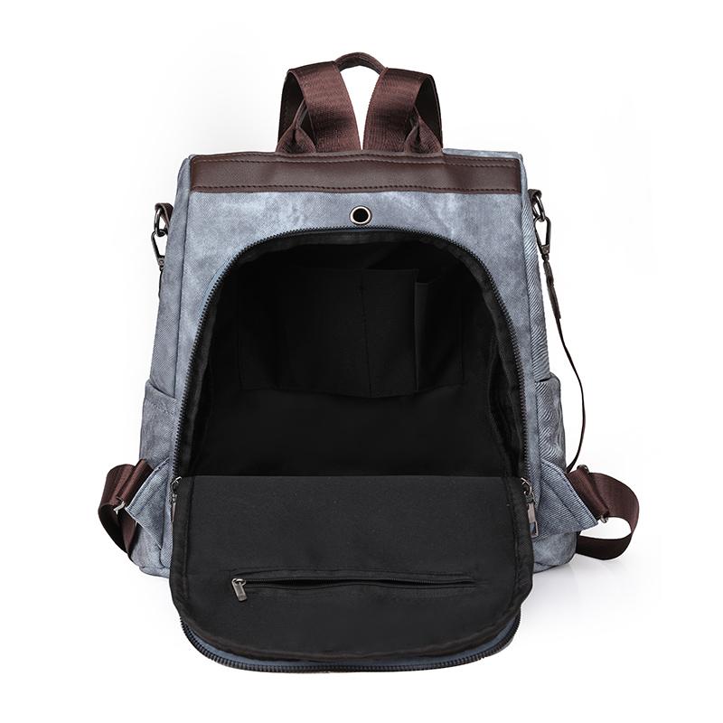 Zipper Backpack Women's Block Color Backpack Female Anti-Theft Schoolbag