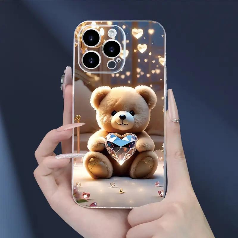 Diamond Bear Transparent Case for iPhone 16E/15/14/13/12 Pro Max/R/11