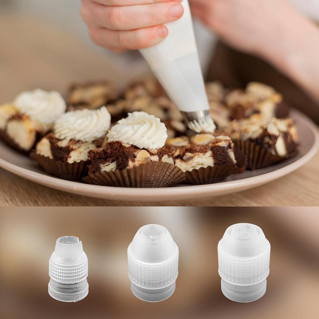 12-Piece Piping Couplers Set - 3 Sizes for Piping Bags & Icing Nozzles (Plastic Standard Couplers, Clear)