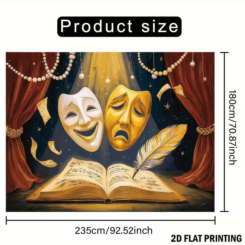 2D Comedy Tragedy Mask Photo Backdrop Theater Party Decor Cloth