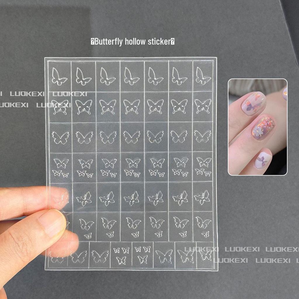 Autocollants Transparents Creux pour Nail Art: Étoiles, Rayons, Papillons, Cœurs, Colle à Patte, Pochoirs de Peinture en Spray