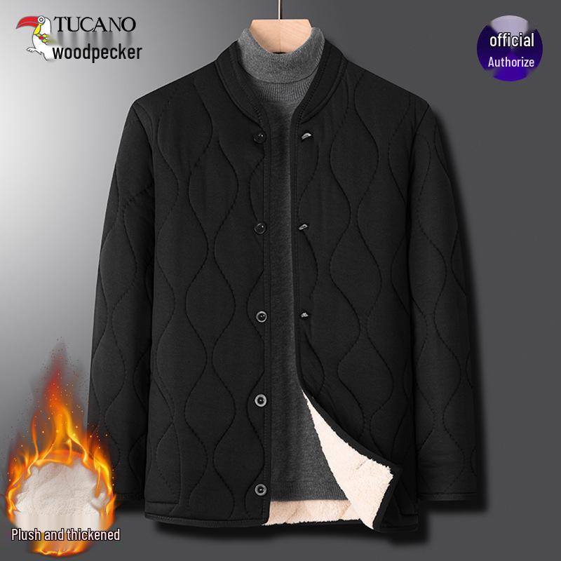 Woodpecker Men's Winter Alpaca Wool Cotton Warm Jacket for Mid-aged & Elderly