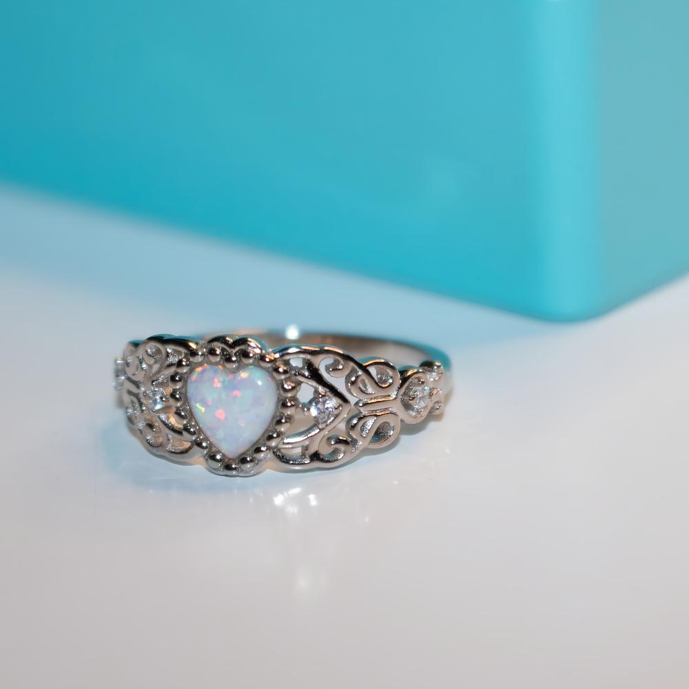 

Винтажные ювелирные изделия Изящные кольца из стерлингового серебра 925 пробы с опалом в форме сердца 9 серебряный