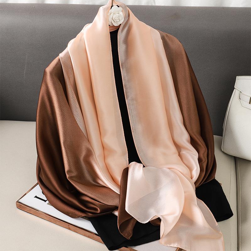 Casual Luxury Fashion Design  Silk Scarf Women Gradient Color Shawl Scarves Smooth Soft Muffler Hair Wraps Hijab