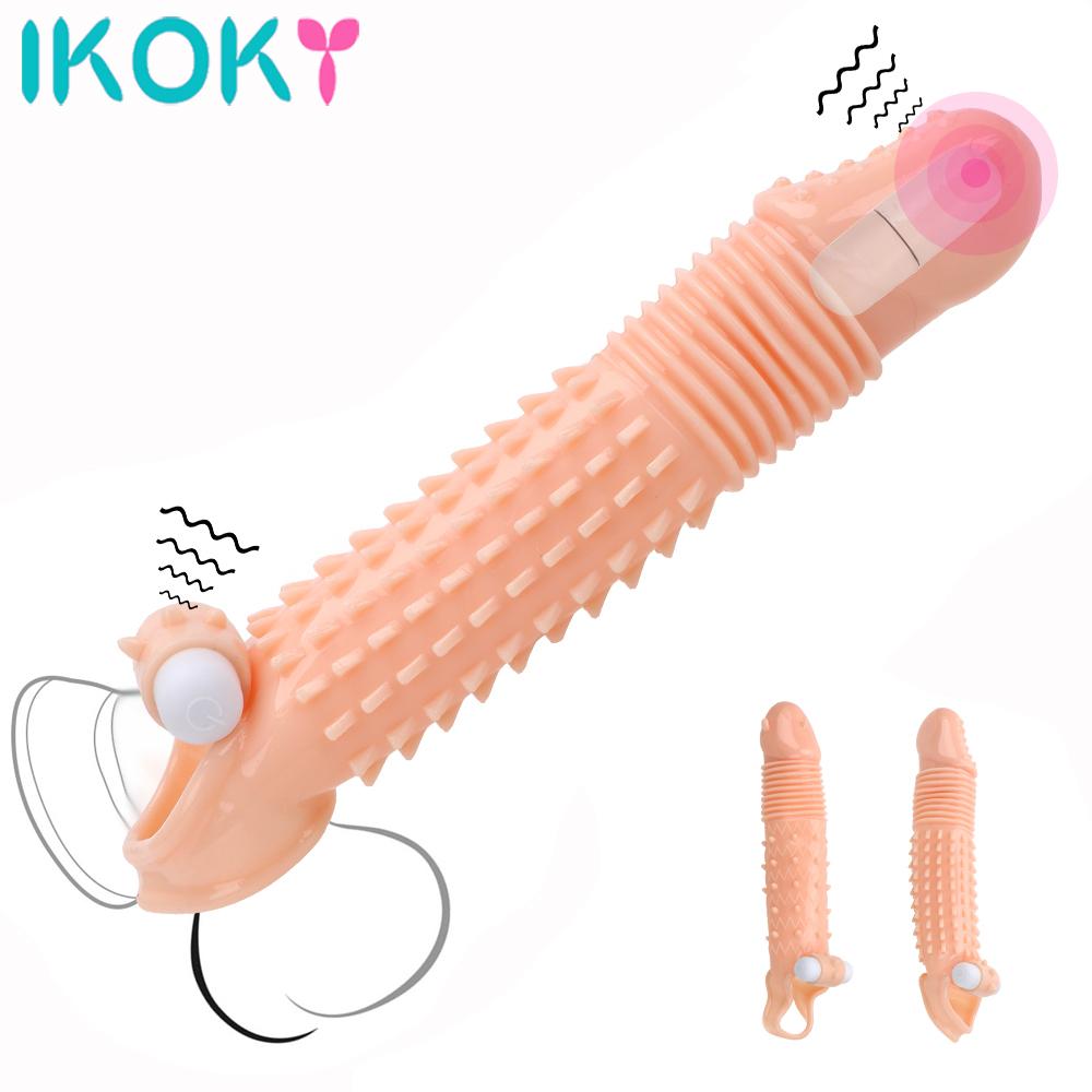 Dick Sleeve Zvětšení penisu Kondomy Sexuální hračky pro muže Prodlužovač Vibrace Zpožděná ejakulace Opakovaně použitelné produkty pro dospělé