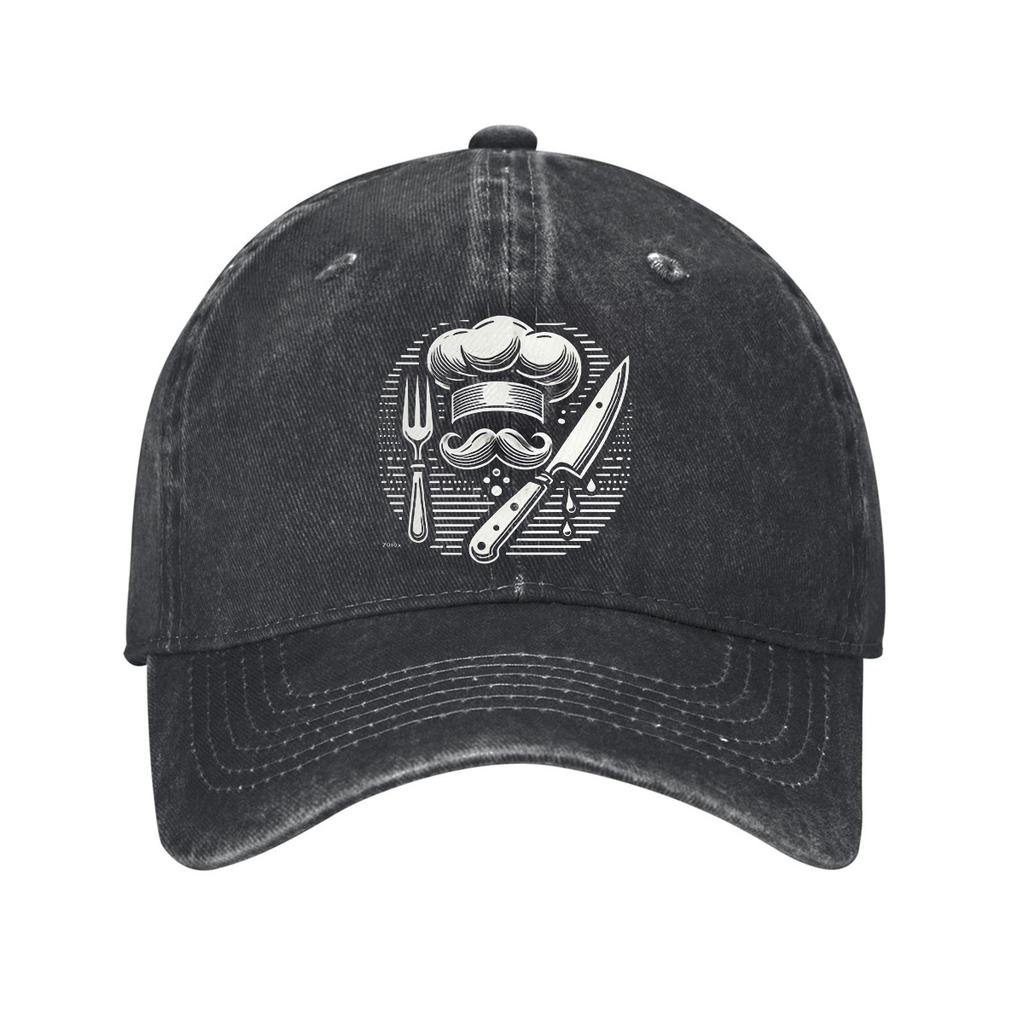 Cotton Chef-Themed Baseball Cap with Adjustable Curved Brim - Lightweight, Sun-Protective Dad Hat for Outdoor Activities, Black