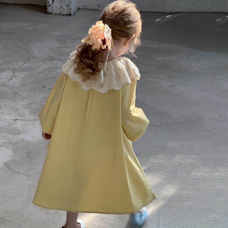 Spring 2025 Lace Collar Loose Fit Princess Dress for Girls