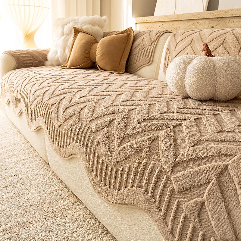 Plush Winter Non-slip Sofa Cushion Cover - Modern Minimalist Design for Living Room