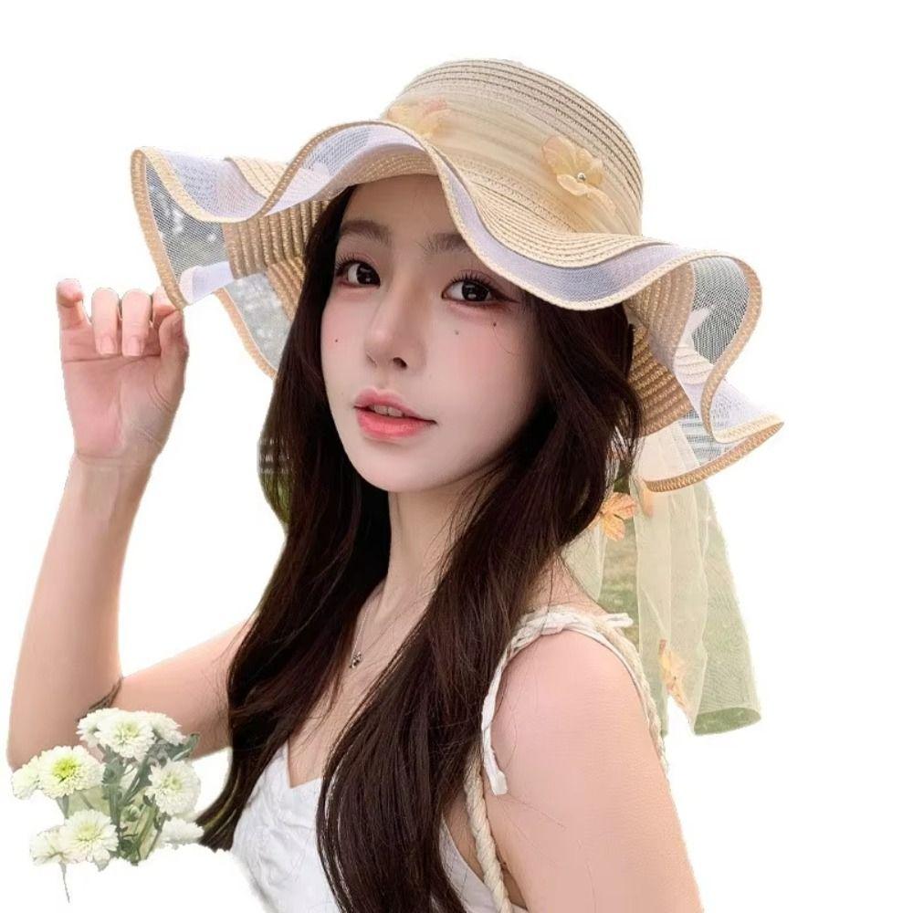 Wide-brimmed Straw Hat Breathable Beach Hat Sweet Sun Hat  for Summer Sun Protection