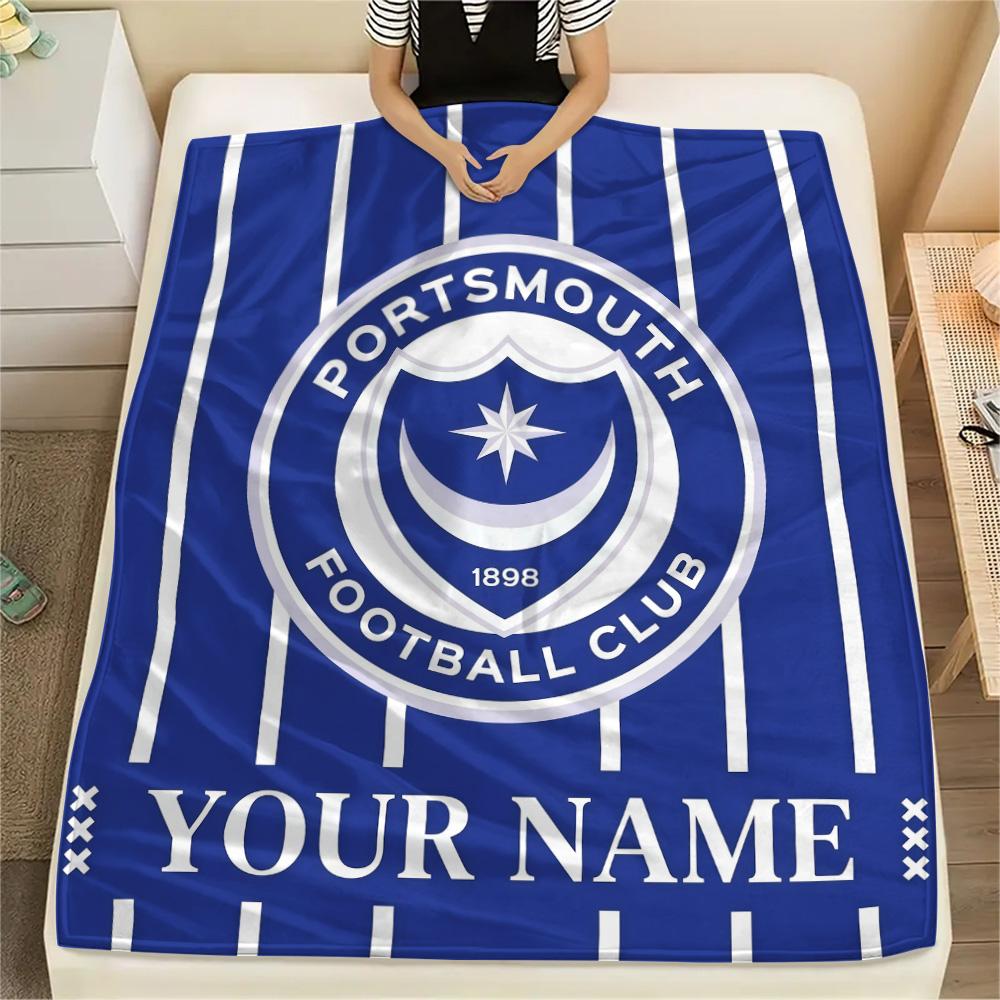 Custom Name Portsmouth FC Flannel Blanket, High quality Comfortable for All Seasons, Home Decor, Warmth and Comfort