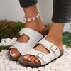 Casual Thick-bottomed Cool Slippers Women's Summer New Double Belt Buckle Outer Wear One-word Large-size Beach Slippers Women