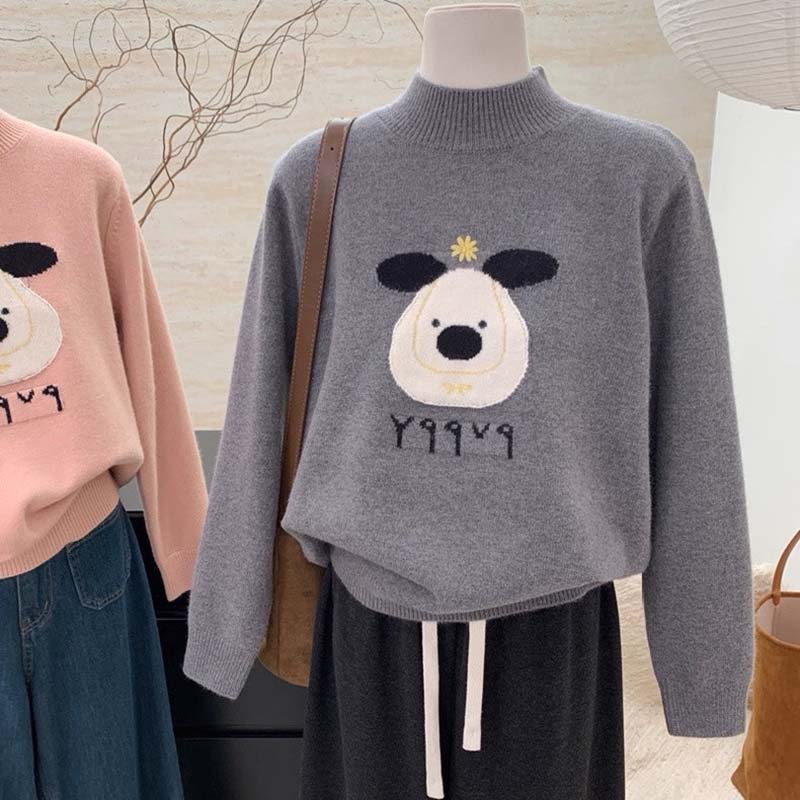 Pullover für Damen Herbst Winter Verdickt Warm Gestrickt Dehnbar Langarm Rollkragen Oberteile