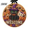 Beginner Friendly Door Sign Kit Halloween Faux Pearl Kit, Ghost Skull Skeleton Cat Welcome Decorative Painting Crafts Handmade Arts for Wall