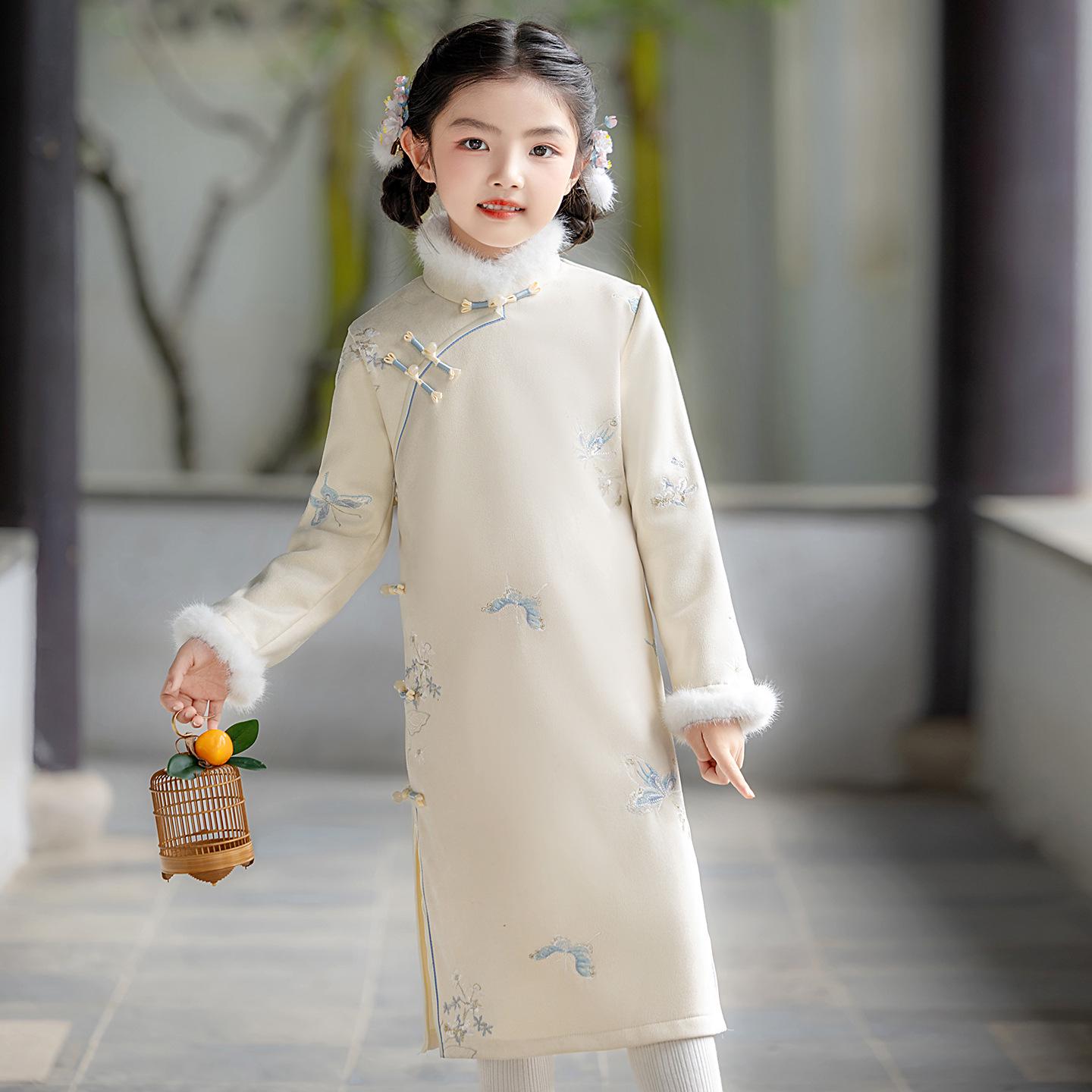 

Velvet-Lined Suede Jacquard Children s Qipao Dress 160cm