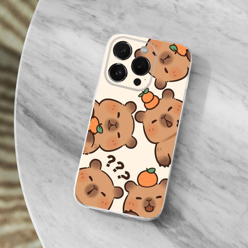 Cute Cartoon Capybara Case For iPhone X,14,16,Mini,XS,SE,12,15,Pro,17,Plus,11,Max,13,XR,Transparent Soft Cover