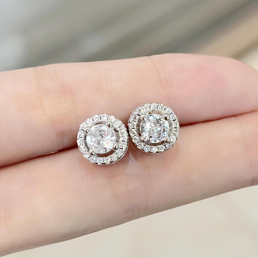 Korean Full Pave Zircon Hypoallergenic Round Stud Earrings