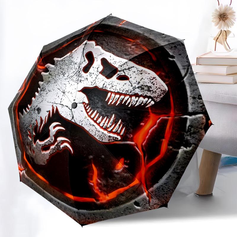 1pc Dragon, dinosaur pattern Umbrella Portable Folding Umbrella Iron Frame Hole Bone Structure Outdoor Home Umbrella